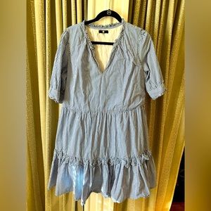 Blue and white striped tiered ruffled dress